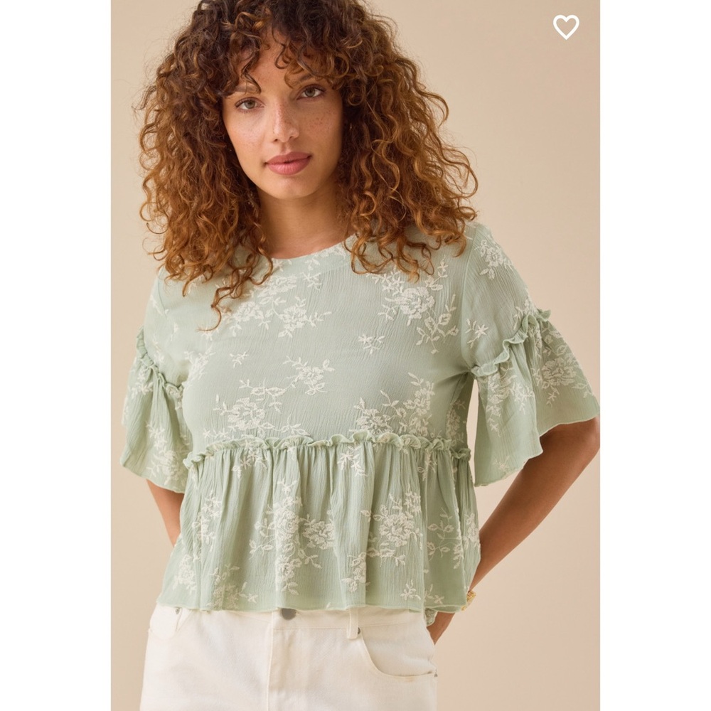 Altar'd State Wanda Ruffle Babydoll Top Desert Sage